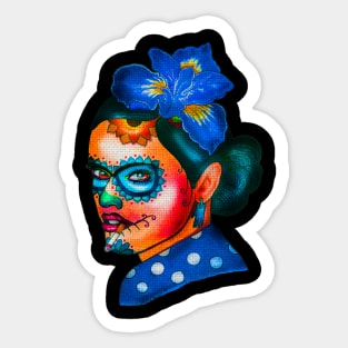 Dia De Los Muertos Skull Girl with Roses Sticker